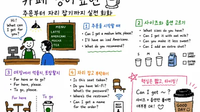 카페 영어 표현 — 주문부터 자리 잡기까지 실전 회화