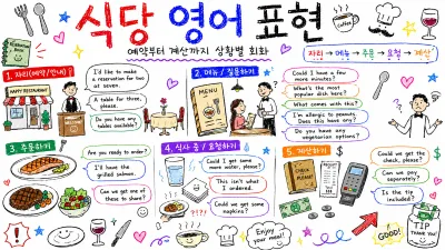 식당 영어 표현 — 예약부터 계산까지 상황별 회화
