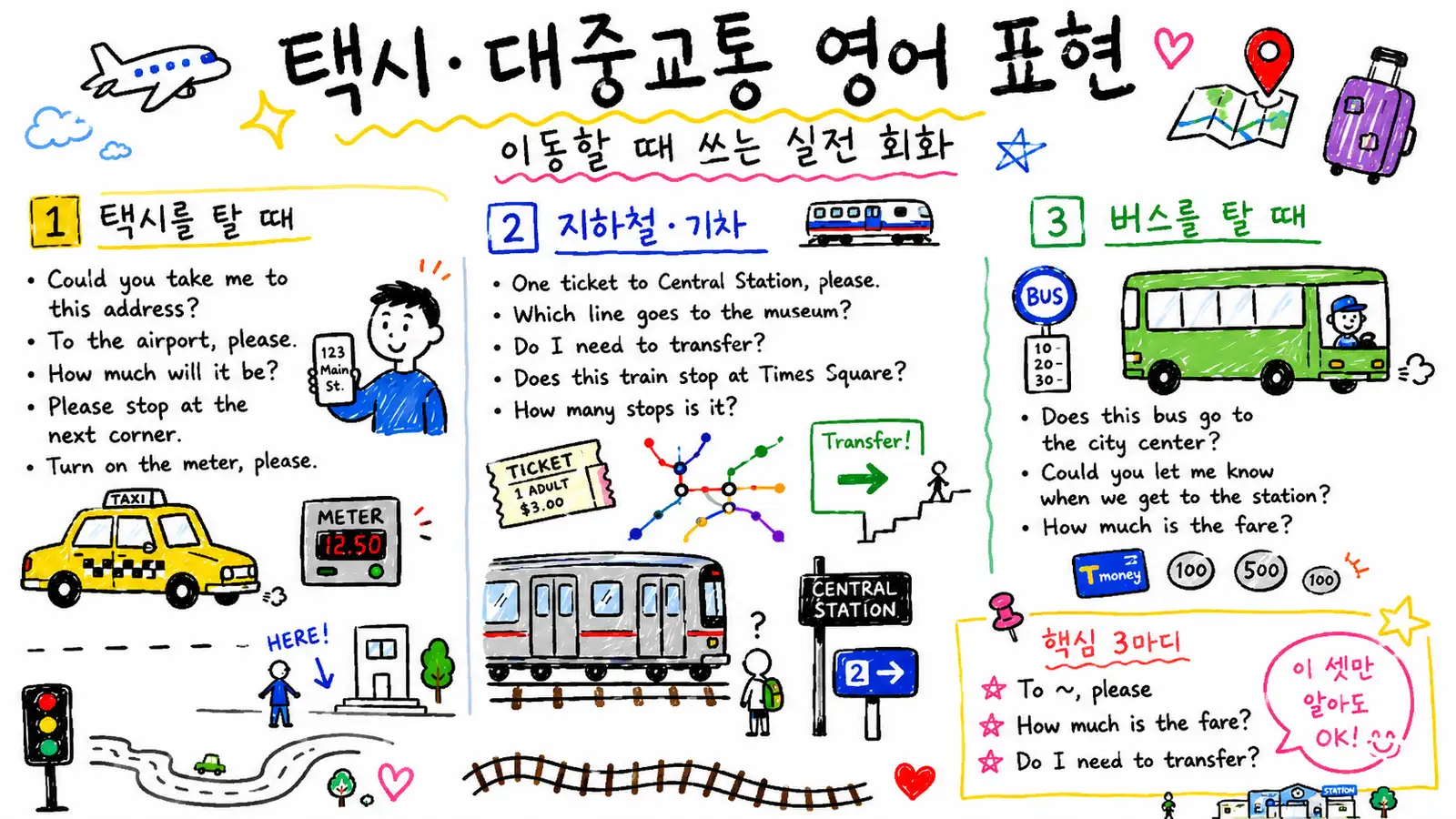 택시·대중교통 영어 표현 — 이동할 때 쓰는 실전 회화